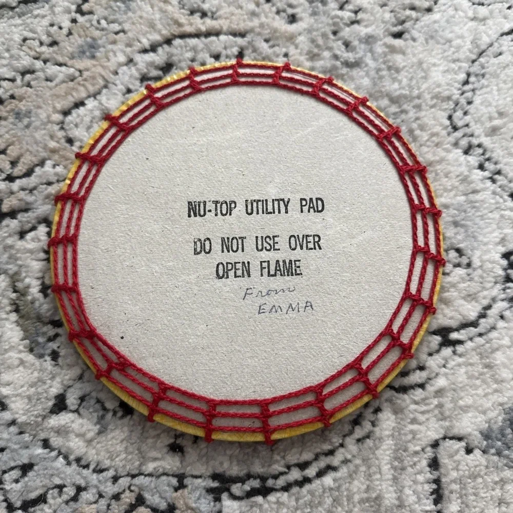Vintage Hand Crocheted Kitchen Trivet And  Cover Doily Red/White Raised Rose